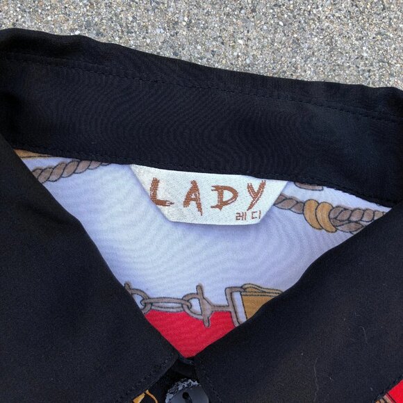 VTG LADY Blouse Top Button Shirt Women's 1X Korean Long Sleeve Red - Picture 3 of 7